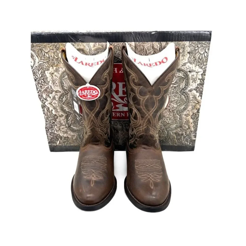 Laredo Maddie Women’s Cowboy Boots 7 Distressed Leather Western Round Toe USA